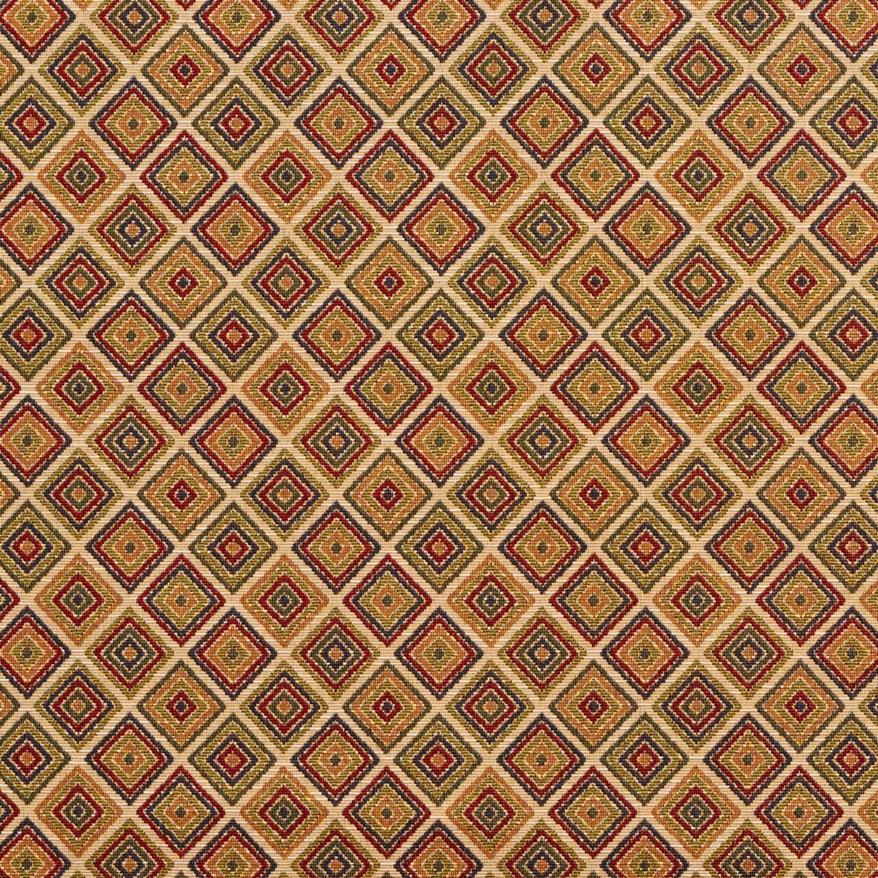 Ecru - Red & Burgundy Diamonds,Small Scale Upholstery Fabric 54 Inches"